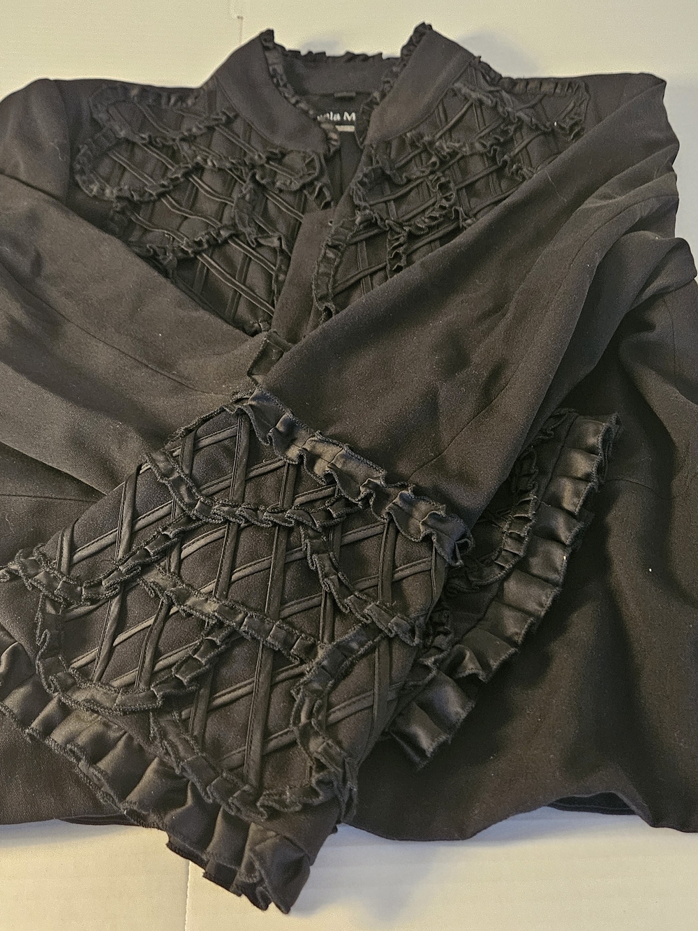 Pamela McCoy Black Ruffle-Trim Textured Blazer - Picture 12 of 14